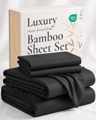 California King 4-Piece Bamboo Sheet Set in Black