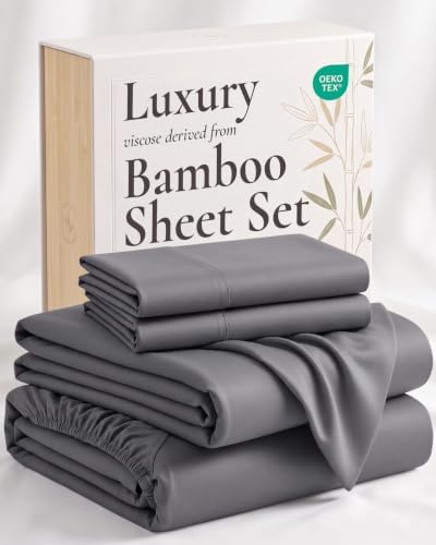 Full 4-Piece Bamboo Sheet Set in Dark Gray
