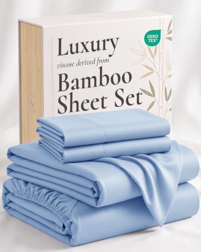 Full 4-Piece Bamboo Sheet Set in Light Blue