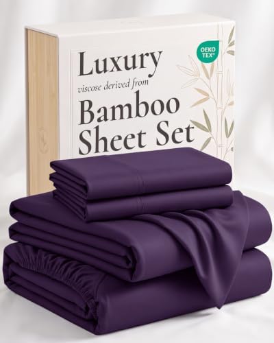 Full 4-Piece Bamboo Sheet Set in Purple